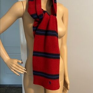 Ralph Lauren Bold Red Scarf With  Navy Stripes Unisex